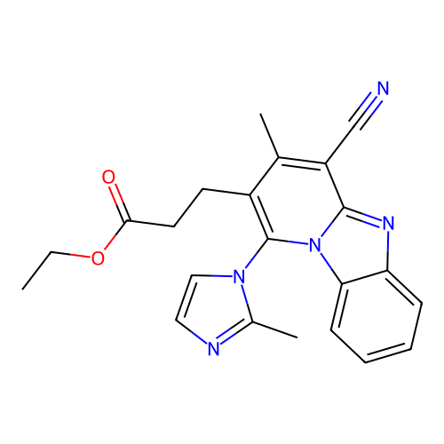 ethyl 3-[4-cyano-3-methyl-1-(2-methyl-1H-imidazol-1-yl)pyrido[1,2-a]benzimidazol-2-yl]propanoate structure