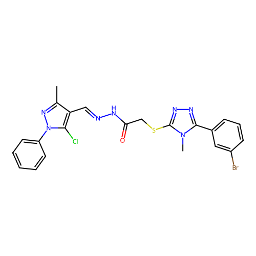 (E)-2-((5-(3-bromophenyl)-4-methyl-4H-1,2,4-triazol-3-yl)thio)-N'-((5-chloro-3-methyl-1-phenyl-1H-pyrazol-4-yl)methylene)acetohydrazide structure