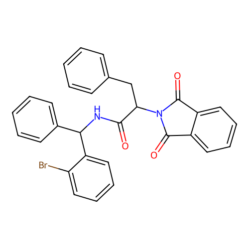 N-((2-bromophenyl)(phenyl)methyl)-2-(1,3-dioxoisoindolin-2-yl)-3-phenylpropanamide structure