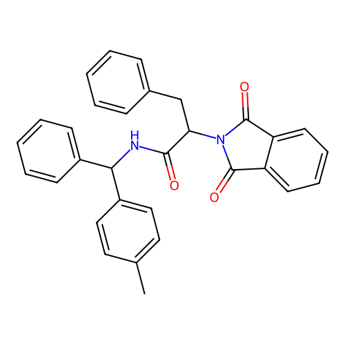 2-(1,3-dioxoisoindolin-2-yl)-3-phenyl-N-(phenyl(p-tolyl)methyl)propanamide structure