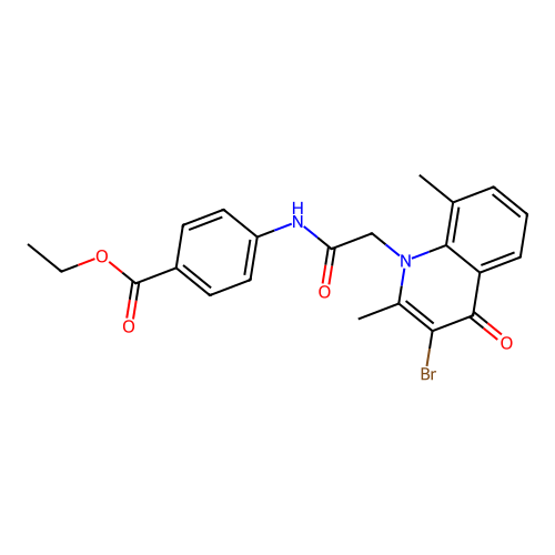 ethyl 4-{[(3-bromo-2,8-dimethyl-4-oxoquinolin-1(4H)-yl)acetyl]amino}benzoate structure