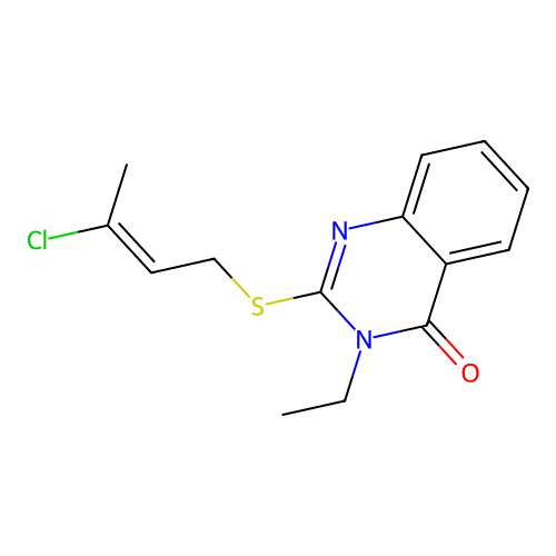 2-{[(2E)-3-chlorobut-2-en-1-yl]sulfanyl}-3-ethylquinazolin-4(3H)-one structure