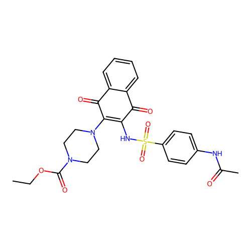 ethyl 4-(3-(4-acetamidophenylsulfonamido)-1,4-dioxo-1,4-dihydronaphthalen-2-yl)piperazine-1-carboxylate structure