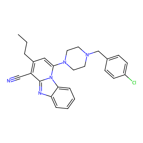 1-[4-(4-chlorobenzyl)piperazin-1-yl]-3-propylpyrido[1,2-a]benzimidazole-4-carbonitrile structure