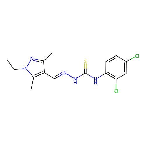 1-(2,4-dichlorophenyl)-3-[(E)-(1-ethyl-3,5-dimethylpyrazol-4-yl)methylideneamino]thiourea structure
