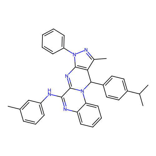 10-methyl-N-(3-methylphenyl)-8-phenyl-11-[4-(propan-2-yl)phenyl]-8,11-dihydropyrazolo[3',4':4,5]pyrimido[1,2-a]quinoxalin-6-amine structure