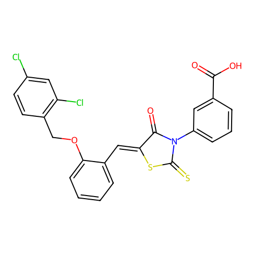 (Z)-3-(5-(2-((2,4-dichlorobenzyl)oxy)benzylidene)-4-oxo-2-thioxothiazolidin-3-yl)benzoic acid structure