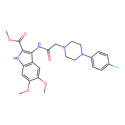 Methyl 3-[[2-[4-(4-fluorophenyl)piperazin-1-yl]acetyl]amino]-5,6-dimethoxy-1H-indole-2-carboxylate structure