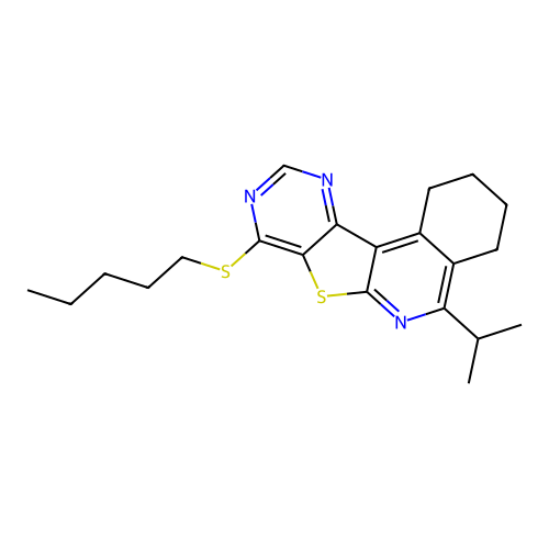 5-isopropyl-8-(pentylthio)-1,2,3,4-tetrahydropyrimido[4',5':4,5]thieno[2,3-c]isoquinoline structure