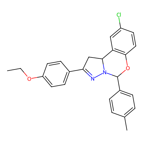 9-chloro-2-(4-ethoxyphenyl)-5-(4-methylphenyl)-1,10b-dihydropyrazolo[1,5-c][1,3]benzoxazine structure
