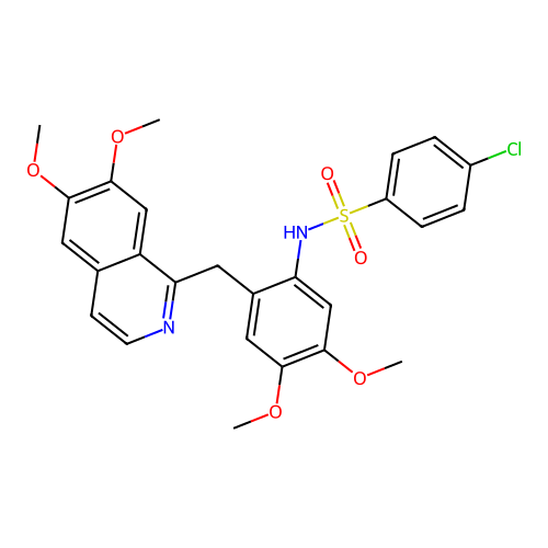 4-chloro-N-(2-((6,7-dimethoxyisoquinolin-1-yl)methyl)-4,5-dimethoxyphenyl)benzenesulfonamide structure
