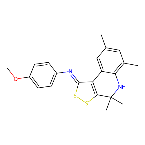 N-(4-methoxyphenyl)-4,4,6,8-tetramethyl-5H-dithiolo[3,4-c]quinolin-1-imine structure
