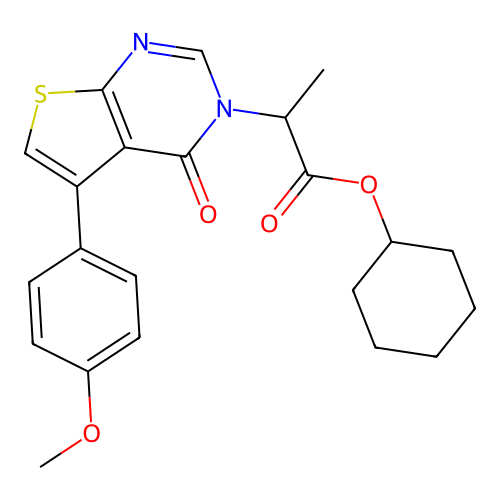 cyclohexyl 2-[5-(4-methoxyphenyl)-4-oxo-3-hydrothiopheno[2,3-d]pyrimidin-3-yl] propanoate structure