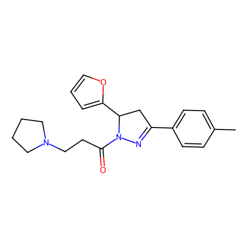 1-(5-(furan-2-yl)-3-(p-tolyl)-4,5-dihydro-1H-pyrazol-1-yl)-3-(pyrrolidin-1-yl)propan-1-one structure