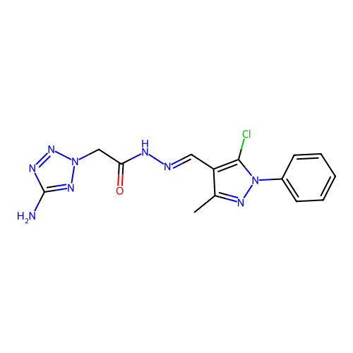 (E)-2-(5-amino-2H-tetrazol-2-yl)-N'-((5-chloro-3-methyl-1-phenyl-1H-pyrazol-4-yl)methylene)acetohydrazide structure