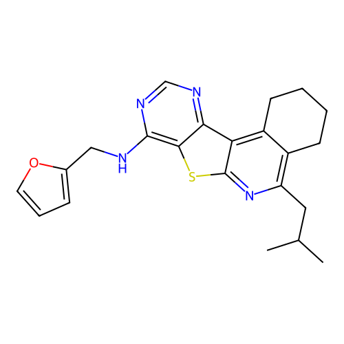N-(furan-2-ylmethyl)-5-(2-methylpropyl)-1,2,3,4-tetrahydropyrimido[4',5':4,5]thieno[2,3-c]isoquinolin-8-amine structure