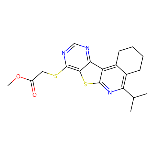 methyl {[5-(propan-2-yl)-1,2,3,4-tetrahydropyrimido[4',5':4,5]thieno[2,3-c]isoquinolin-8-yl]sulfanyl}acetate structure