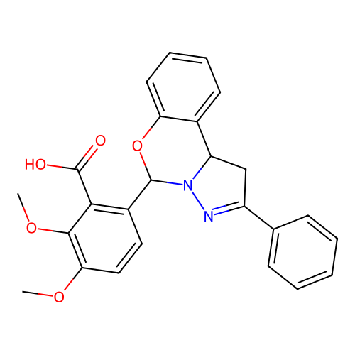 2,3-dimethoxy-6-(2-phenyl-1,10b-dihydropyrazolo[1,5-c][1,3]benzoxazin-5-yl)benzoic acid structure