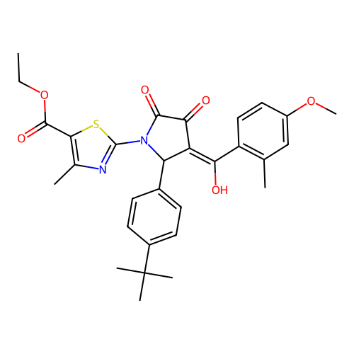 ethyl 2-(2-(4-(tert-butyl)phenyl)-4-hydroxy-3-(4-methoxy-2-methylbenzoyl)-5-oxo-2,5-dihydro-1H-pyrrol-1-yl)-4-methylthiazole-5-carboxylate structure