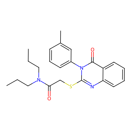 2-[3-(3-methylphenyl)-4-oxoquinazolin-2-yl]sulfanyl-N,N-dipropylacetamide structure