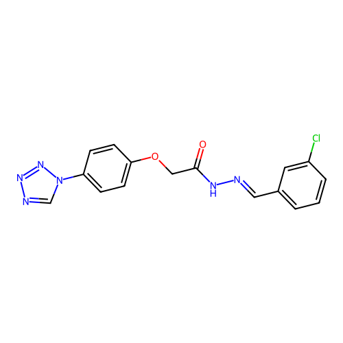 (E)-2-(4-(1H-tetrazol-1-yl)phenoxy)-N'-(3-chlorobenzylidene)acetohydrazide structure