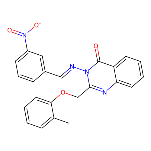 (E)-3-((3-nitrobenzylidene)amino)-2-((o-tolyloxy)methyl)quinazolin-4(3H)-one structure