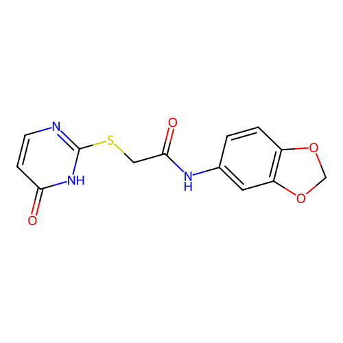 N-(1,3-benzodioxol-5-yl)-2-[(6-oxo-1,6-dihydropyrimidin-2-yl)sulfanyl]acetamide structure