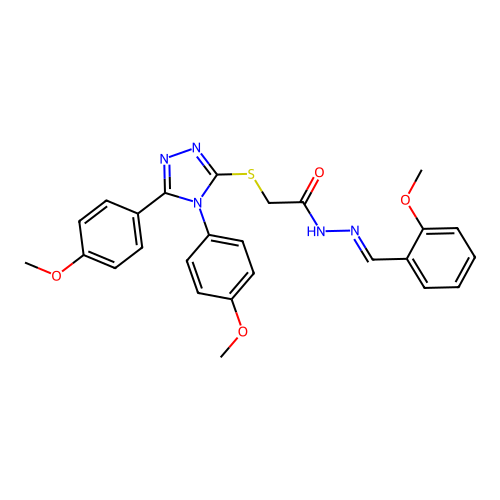 2-{[4,5-bis(4-methoxyphenyl)-4H-1,2,4-triazol-3-yl]sulfanyl}-N'-(2-methoxybenzylidene)acetohydrazide structure