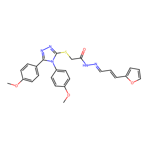 (E)-2-((4,5-bis(4-methoxyphenyl)-4H-1,2,4-triazol-3-yl)thio)-N'-((E)-3-(furan-2-yl)allylidene)acetohydrazide structure
