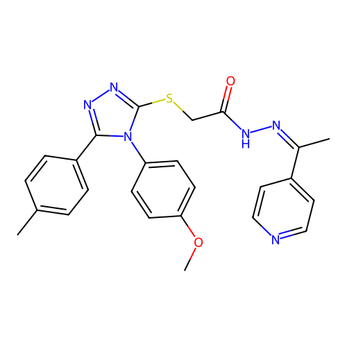 (Z)-2-((4-(4-methoxyphenyl)-5-(p-tolyl)-4H-1,2,4-triazol-3-yl)thio)-N'-(1-(pyridin-4-yl)ethylidene)acetohydrazide structure