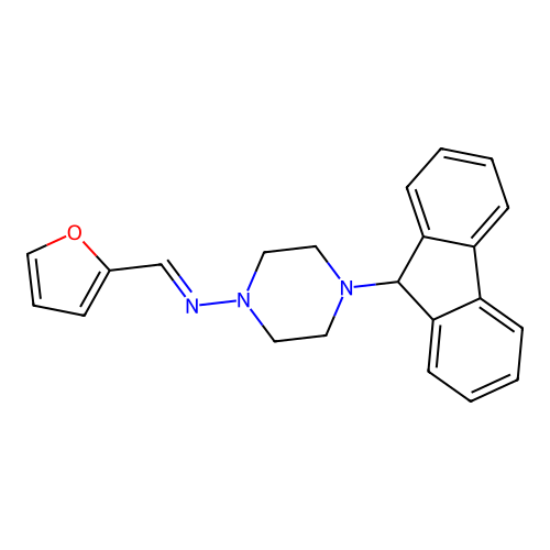 4-(9H-fluoren-9-yl)-N-(2-furylmethylene)-1-piperazinamine structure