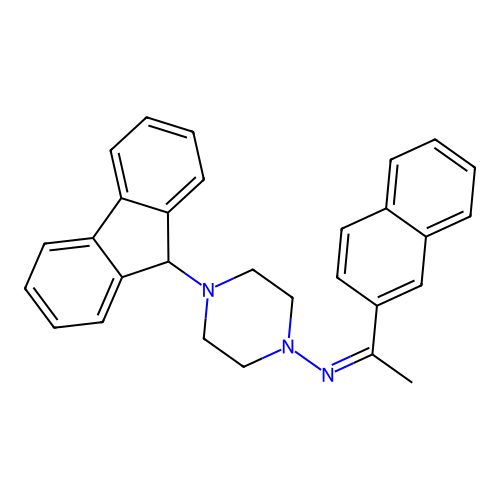 (Z)-4-(9H-fluoren-9-yl)-N-(1-(naphthalen-2-yl)ethylidene)piperazin-1-amine structure