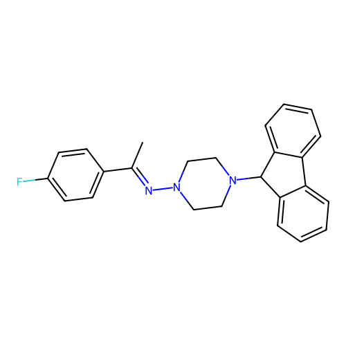 4-(9H-fluoren-9-yl)-N-[(1E)-1-(4-fluorophenyl)ethylidene]piperazin-1-amine structure