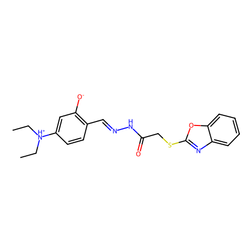 2-[(E)-{2-[(1,3-benzoxazol-2-ylsulfanyl)acetyl]hydrazinylidene}methyl]-5-(diethylammonio)phenolate structure