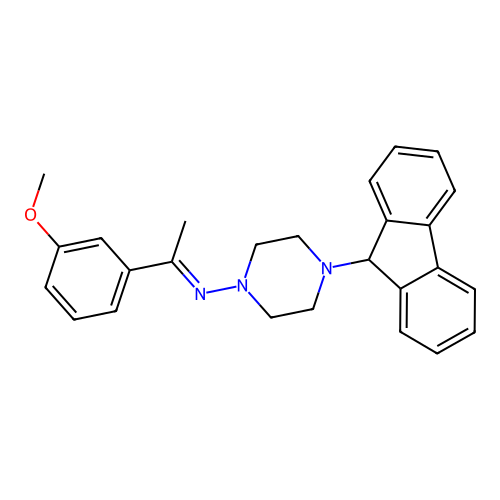 4-(9H-fluoren-9-yl)-N-[(1E)-1-(3-methoxyphenyl)ethylidene]piperazin-1-amine structure