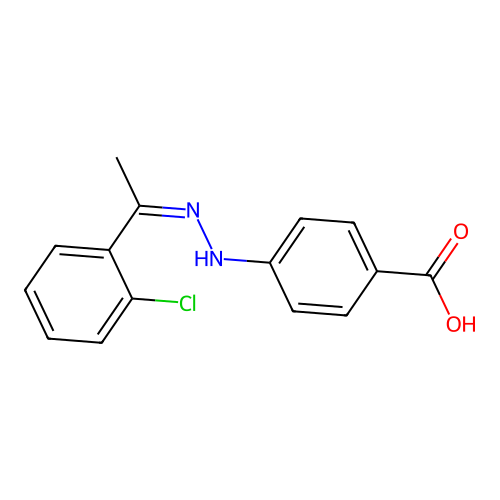 4-((Z)-2-(1-(2-chlorophenyl)ethylidene)hydrazinyl)benzoic acid structure