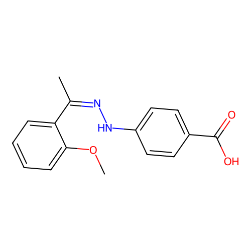 4-((Z)-2-(1-(2-methoxyphenyl)ethylidene)hydrazinyl)benzoic acid structure