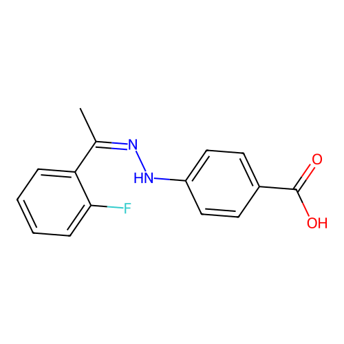4-((Z)-2-(1-(2-fluorophenyl)ethylidene)hydrazinyl)benzoic acid structure