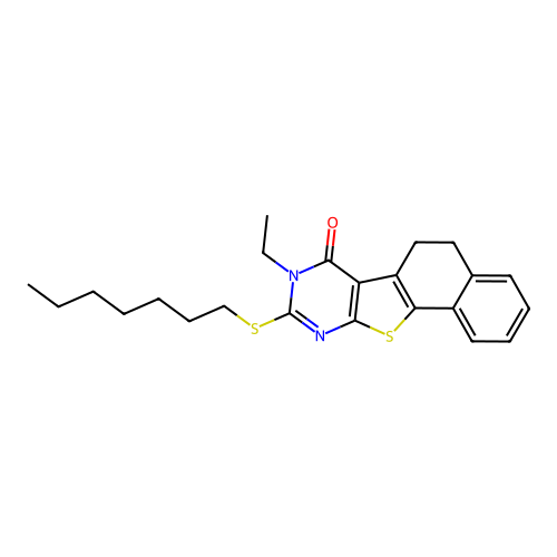 8-ethyl-9-(heptylthio)-5,6-dihydronaphtho[2',1':4,5]thieno[2,3-d]pyrimidin-7(8H)-one structure