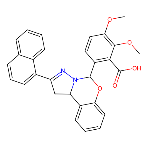 2,3-dimethoxy-6-[2-(naphthalen-1-yl)-1,10b-dihydropyrazolo[1,5-c][1,3]benzoxazin-5-yl]benzoic acid structure