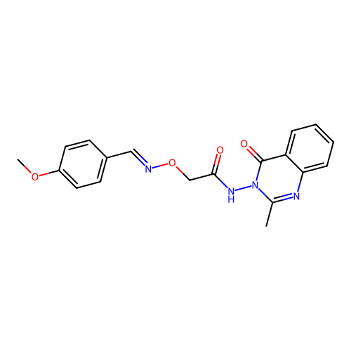 (E)-2-(((4-methoxybenzylidene)amino)oxy)-N-(2-methyl-4-oxoquinazolin-3(4H)-yl)acetamide structure