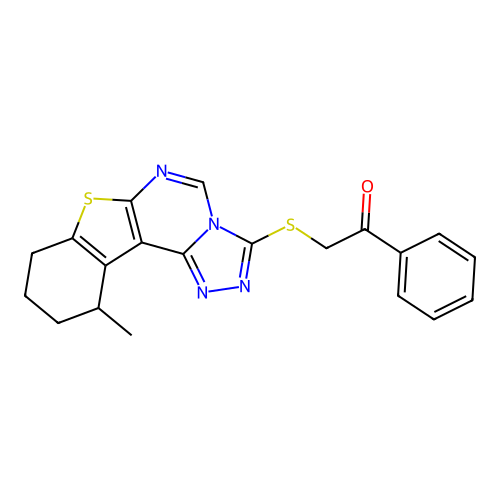 2-((11-methyl-8,9,10,11-tetrahydrobenzo[4,5]thieno[3,2-e][1,2,4]triazolo[4,3-c]pyrimidin-3-yl)thio)-1-phenylethanone structure