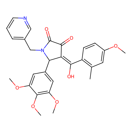 (4E)-4-[hydroxy-(4-methoxy-2-methylphenyl)methylidene]-1-(pyridin-3-ylmethyl)-5-(3,4,5-trimethoxyphenyl)pyrrolidine-2,3-dione structure
