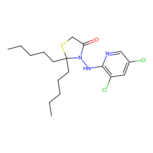 3-[(3,5-Dichloropyridin-2-yl)amino]-2,2-dipentyl-1,3-thiazolidin-4-one structure