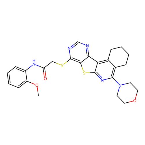 N-(2-methoxyphenyl)-2-((5-morpholino-1,2,3,4-tetrahydropyrimido[4',5':4,5]thieno[2,3-c]isoquinolin-8-yl)thio)acetamide structure