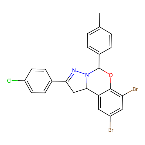 7,9-dibromo-2-(4-chlorophenyl)-5-(4-methylphenyl)-1,10b-dihydropyrazolo[1,5-c][1,3]benzoxazine structure