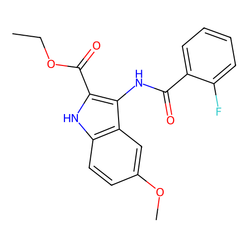 ethyl 3-{[(2-fluorophenyl)carbonyl]amino}-5-methoxy-1H-indole-2-carboxylate structure