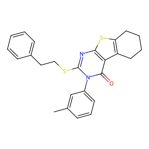3-(3-methylphenyl)-2-[(2-phenylethyl)sulfanyl]-5,6,7,8-tetrahydro[1]benzothieno[2,3-d]pyrimidin-4(3H)-one structure