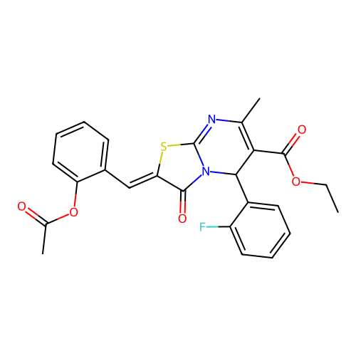 ethyl (2Z)-2-[2-(acetyloxy)benzylidene]-5-(2-fluorophenyl)-7-methyl-3-oxo-2,3-dihydro-5H-[1,3]thiazolo[3,2-a]pyrimidine-6-carboxylate structure
