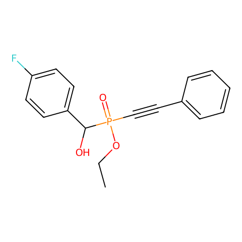 Ethyl ((4-fluorophenyl)(hydroxy)methyl)(phenylethynyl)phosphinate structure